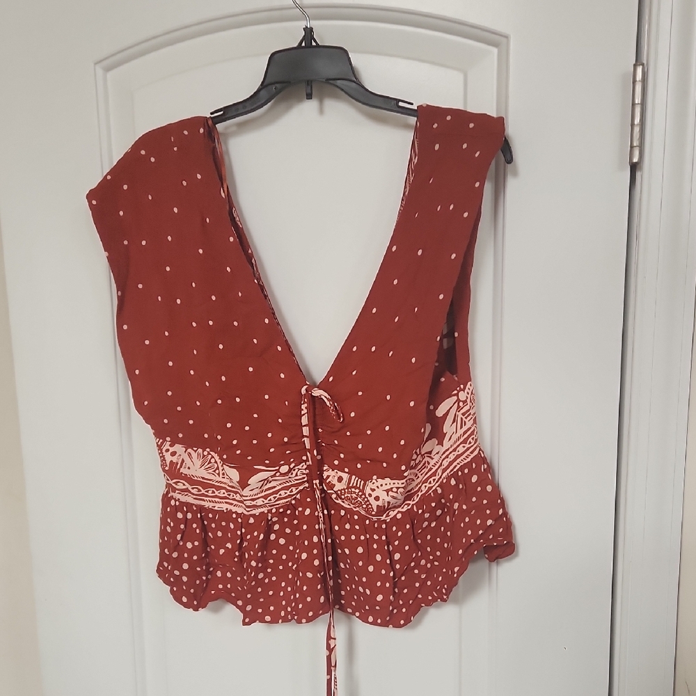 Free People Rust Red Polka Dot Blouse